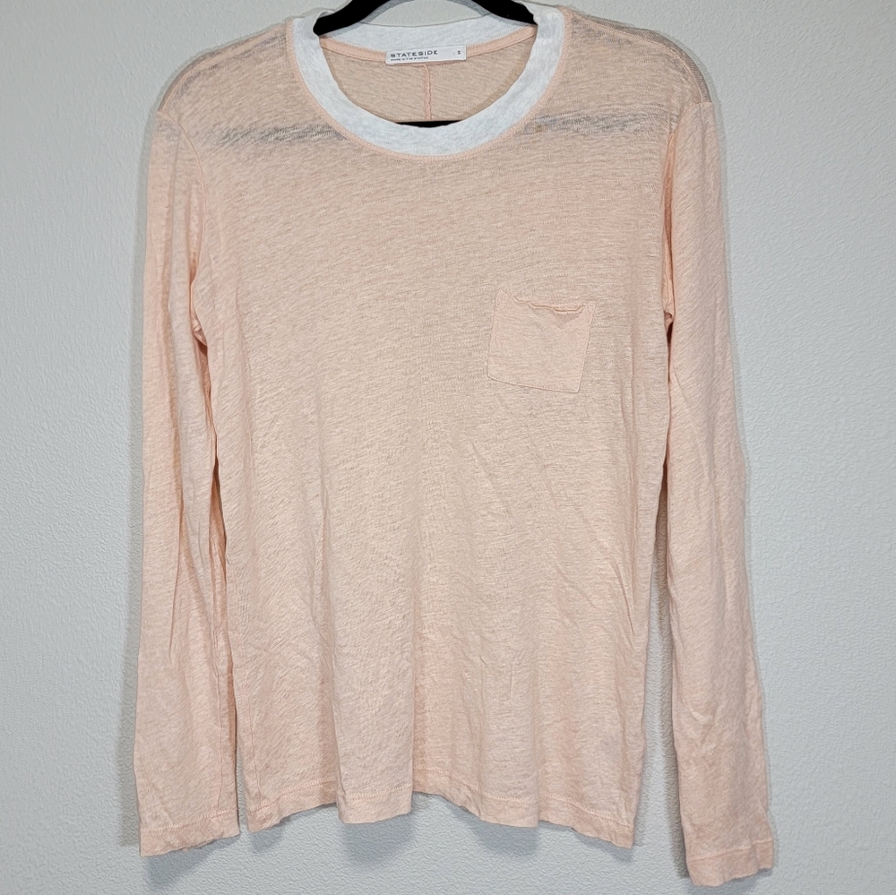 Stateside linen long sleeve blush pink long sleeve t-shirt